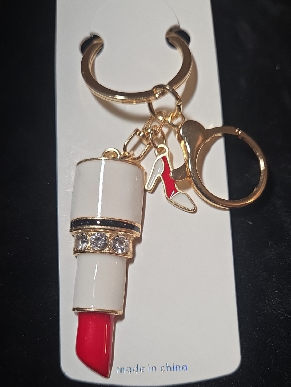 Gold Lipstick Keychain with Red Accent - Fashion Charm